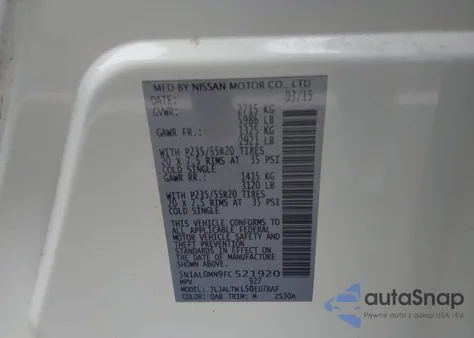 2015 Infiniti Qx60 из США, поврежденный, VIN 5N1AL0MN9FC521920